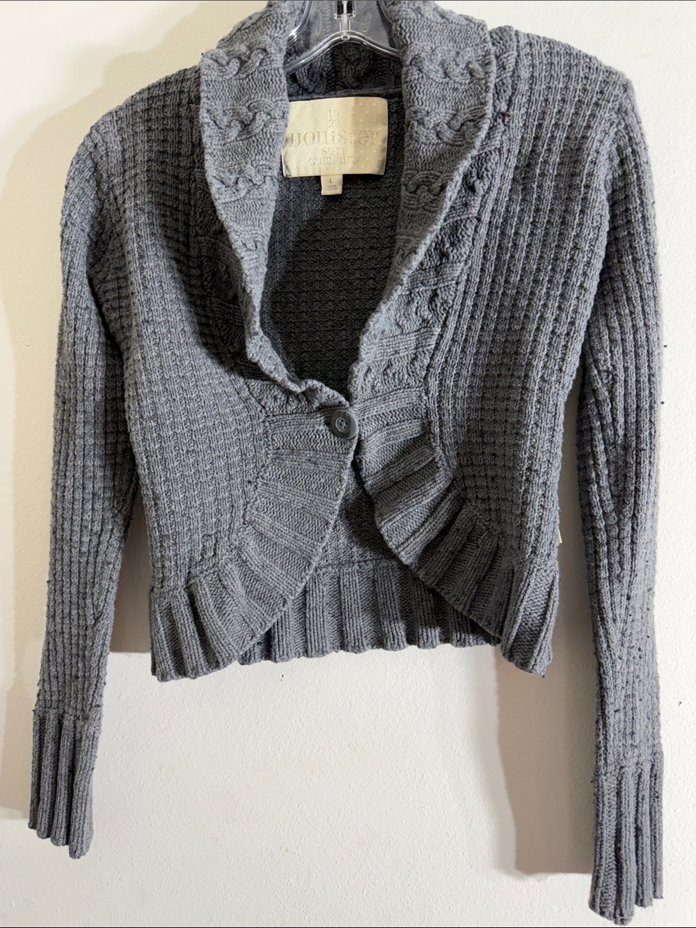 Hollister Gray Shawl Collar Cable Knit Cardigan
